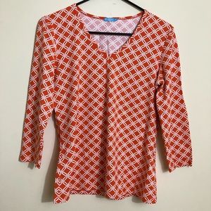 J McLaughlin Orange/White VNeck Chainlink Top Sz M